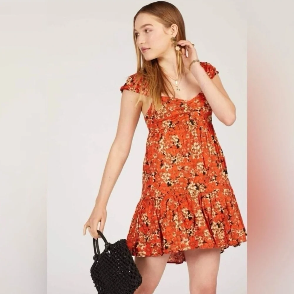 Free People Pattern Play Revolve Linen Blend Mini Dress Sz Lg NWOT